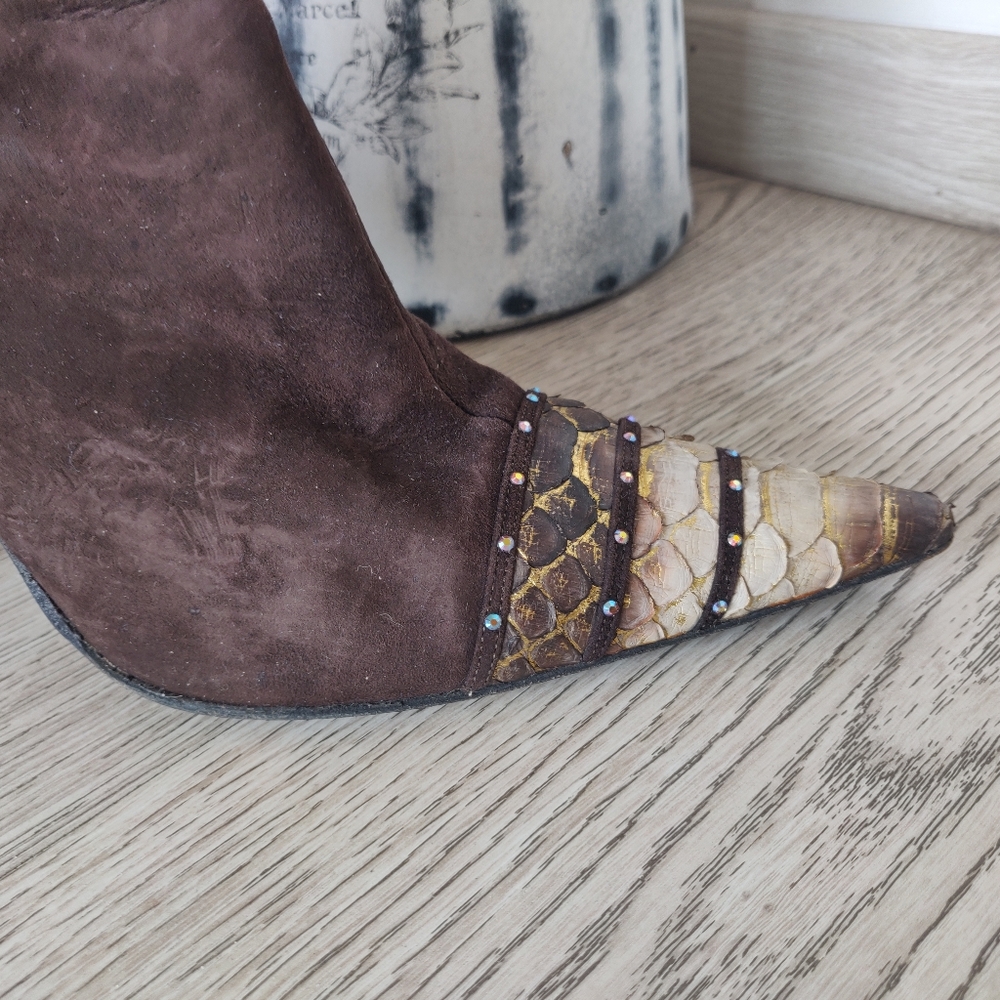 Luxury  Italian Boots - Genuine Leather, Real Pitton Leather, Swarovski Cristals - Picture 7 of 14